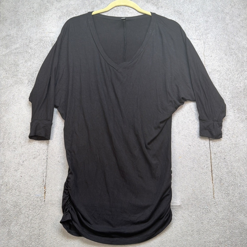 Johnny Was Black Modal Tunic Top V Neck Drape 3/4‎ Sleeve Small